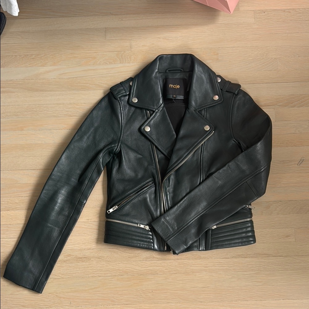 Maje Black Leather Biker Jacket